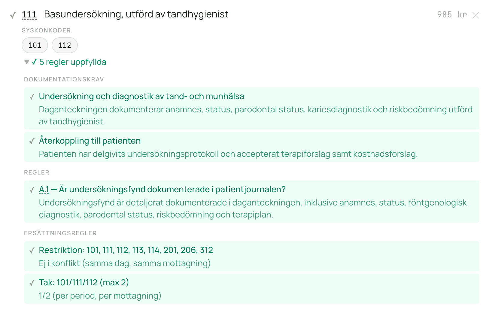Suggested procedure code for a dental hygienist with documentation requirements and rules